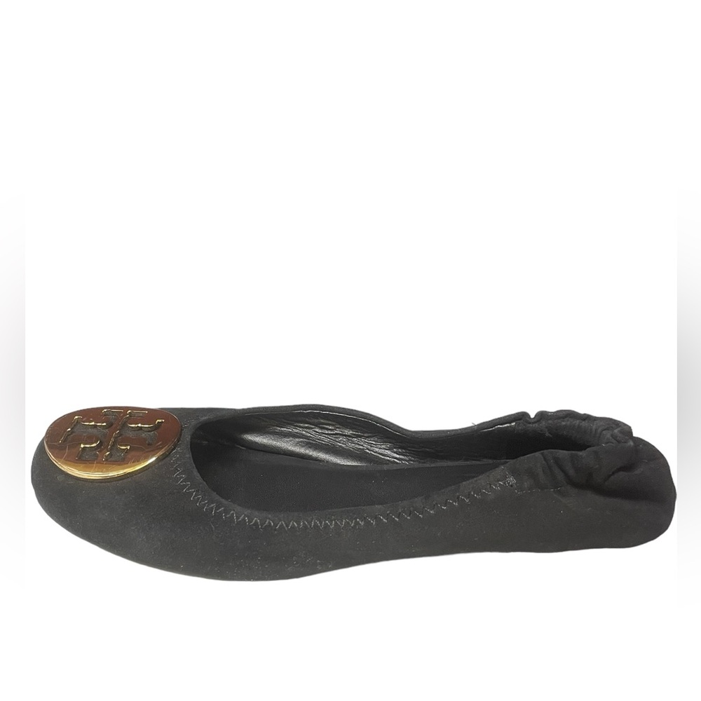 Tory Burch Reva Black Suede Gold Hardware Ballet Flat Size 7 M - Picture 4 of 11